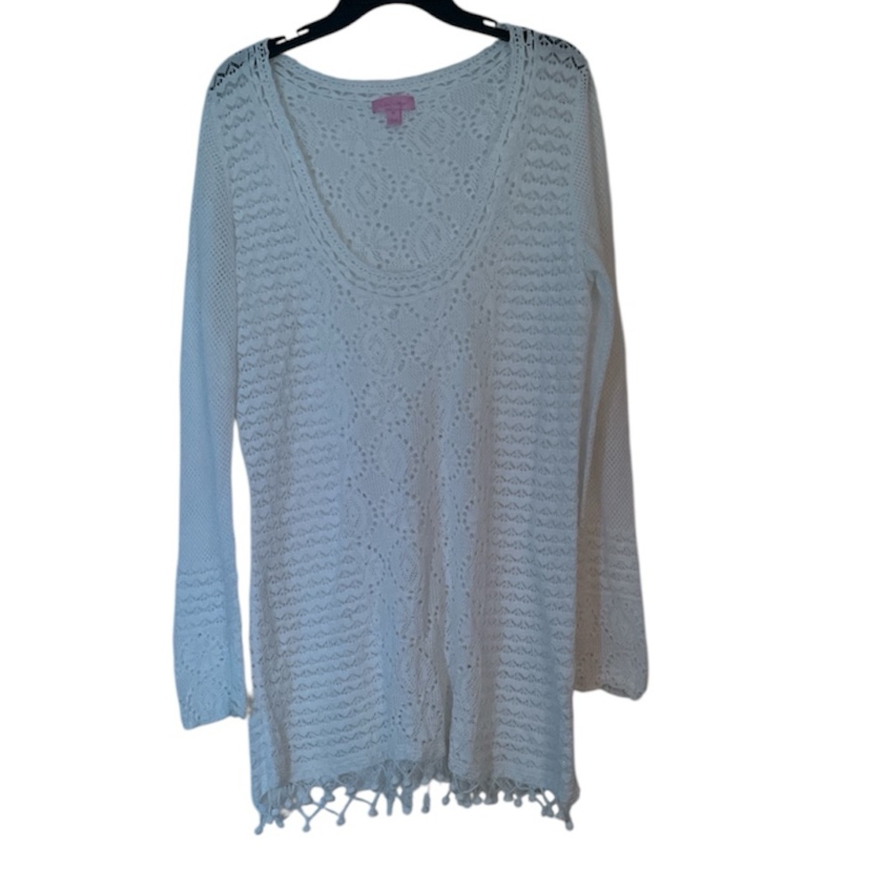 Lilly Pulitzer Athena Crochet Tunic Sweater White